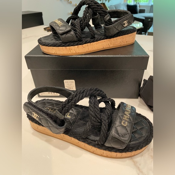 Chanel Black Rope and Quilted Leather Sandals Size 5 - Picture 7 of 12